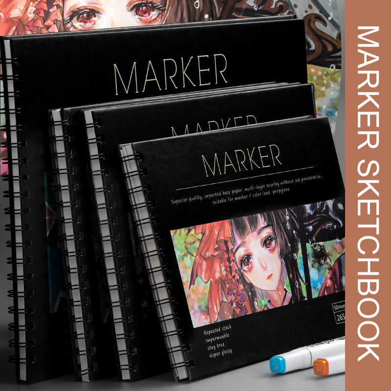 Sketchbook for Drawing 50 Sheets 130g Custom Black Twin Spiral Hardcover
